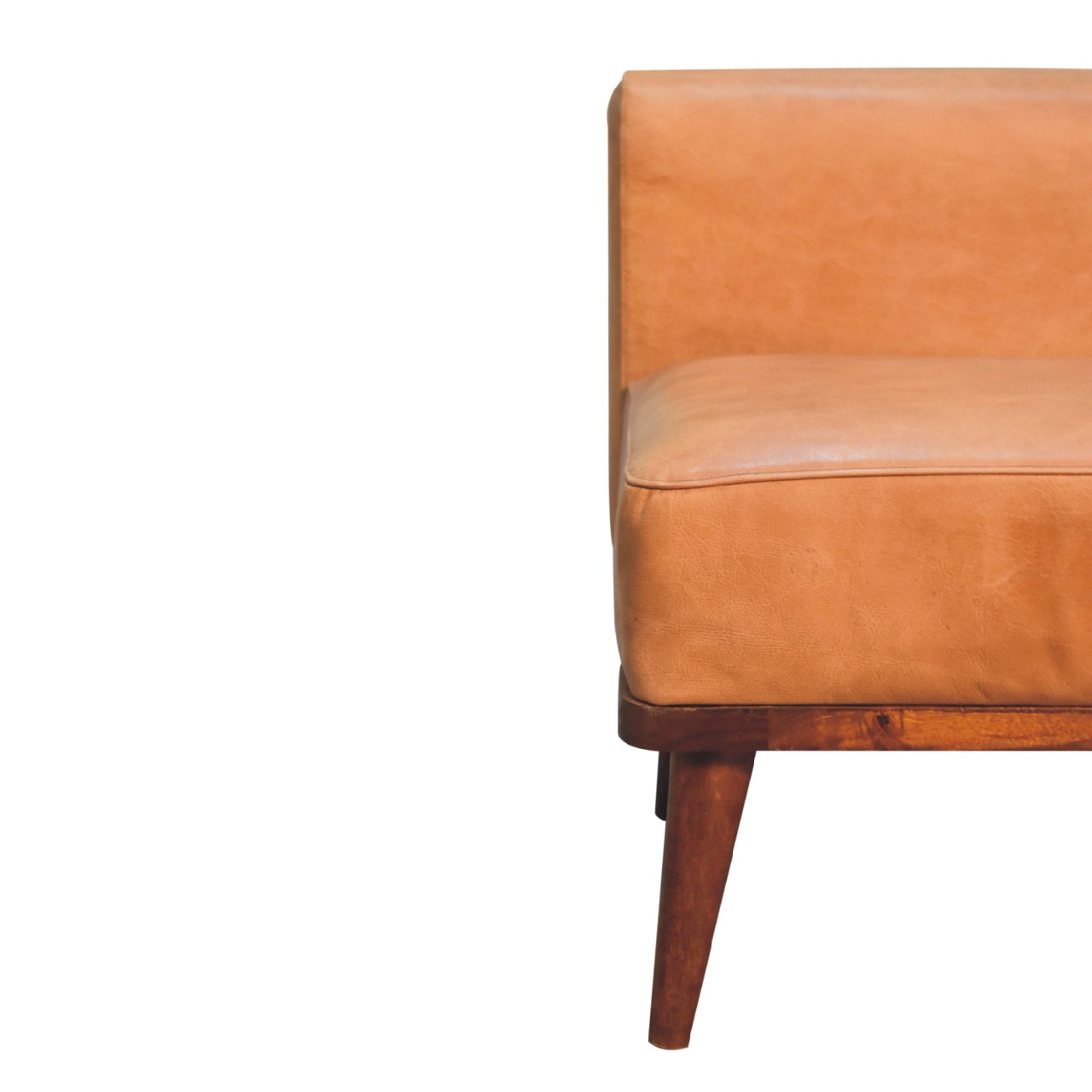 Tan Buffalo Backrest Footstool | Chestnut Solid Mango Wood