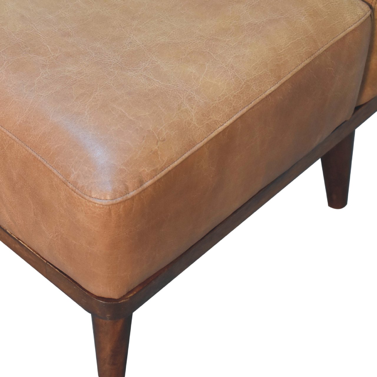 Tan Buffalo Backrest Footstool | Chestnut Solid Mango Wood