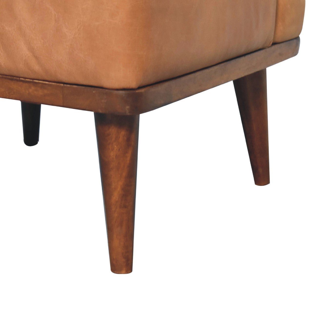 Tan Buffalo Backrest Footstool | Chestnut Solid Mango Wood