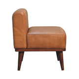 Tan Buffalo Backrest Footstool | Chestnut Solid Mango Wood