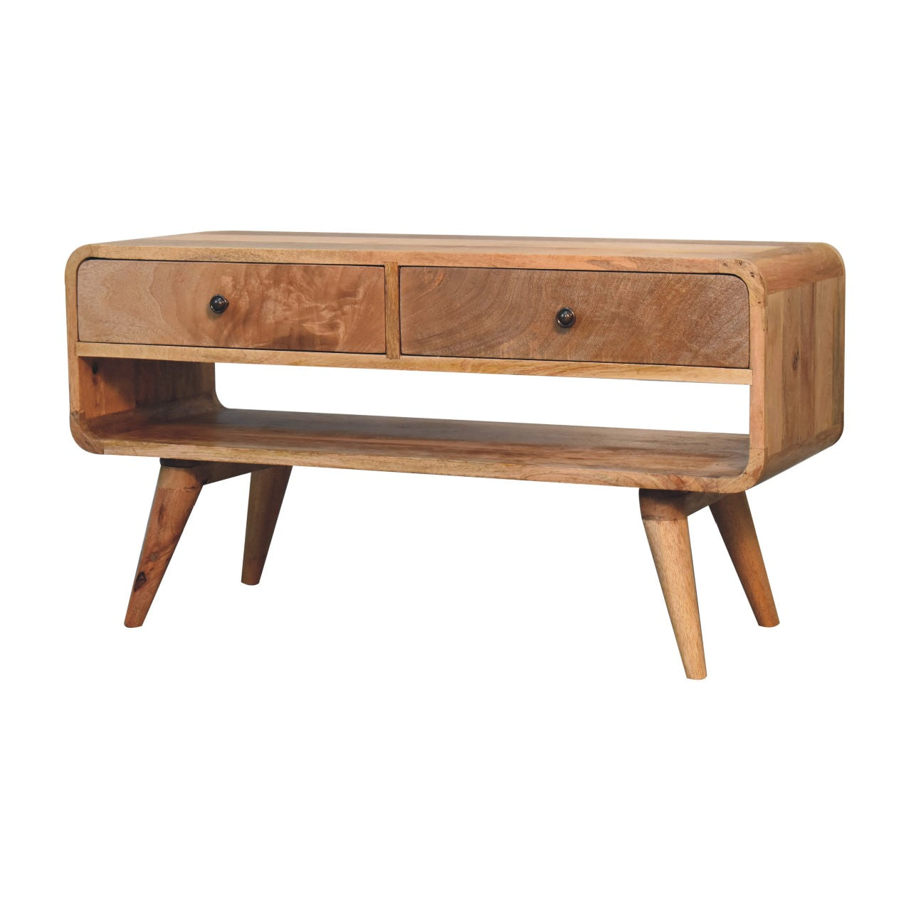 Reverse Curve Oak-ish TV Media Unit