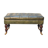 Buffalo Green Leather Ottoman with Castor Legs Storage Bench