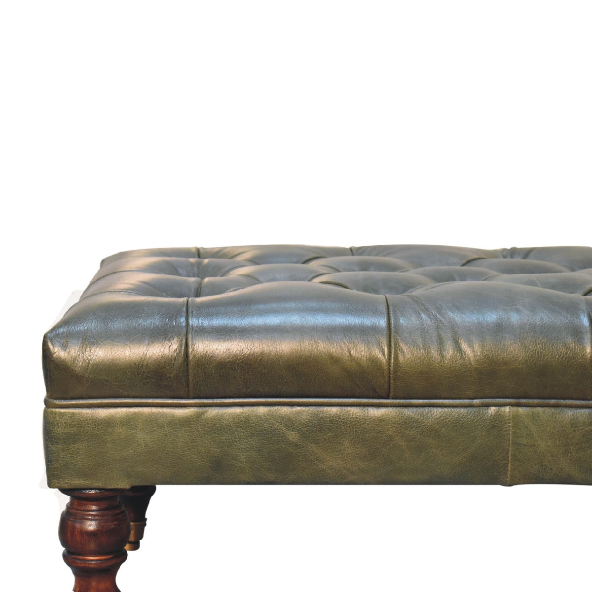 Buffalo Green Leather Ottoman with Castor Legs Storage Bench