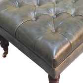 Buffalo Green Leather Ottoman with Castor Legs Storage Bench