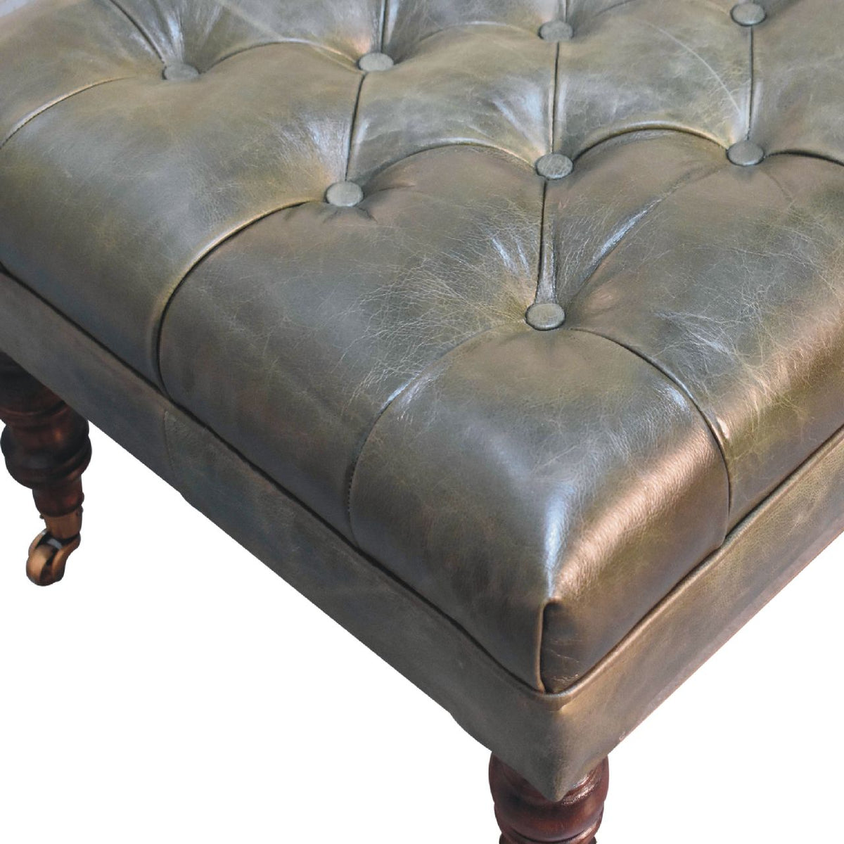 Buffalo Green Leather Ottoman with Castor Legs Storage Bench