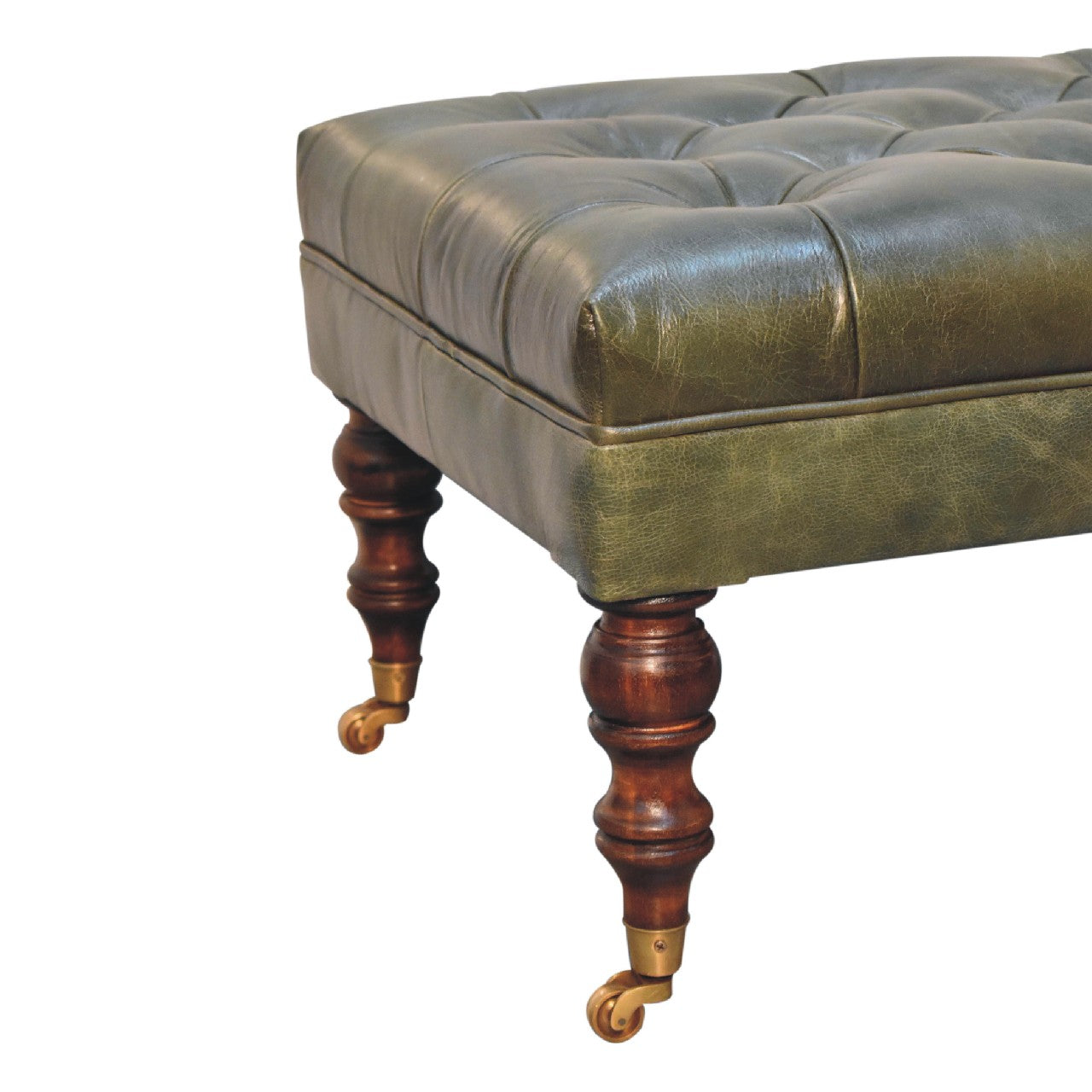Buffalo Green Leather Ottoman with Castor Legs Storage Bench