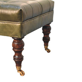 Buffalo Green Leather Ottoman with Castor Legs Storage Bench