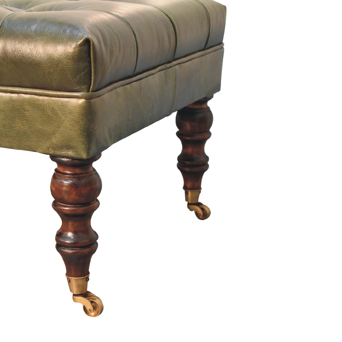 Buffalo Green Leather Ottoman with Castor Legs Storage Bench