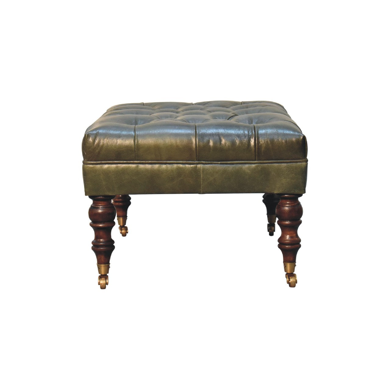 Buffalo Green Leather Ottoman with Castor Legs Storage Bench