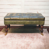 Buffalo Green Leather Ottoman with Castor Legs Storage Bench