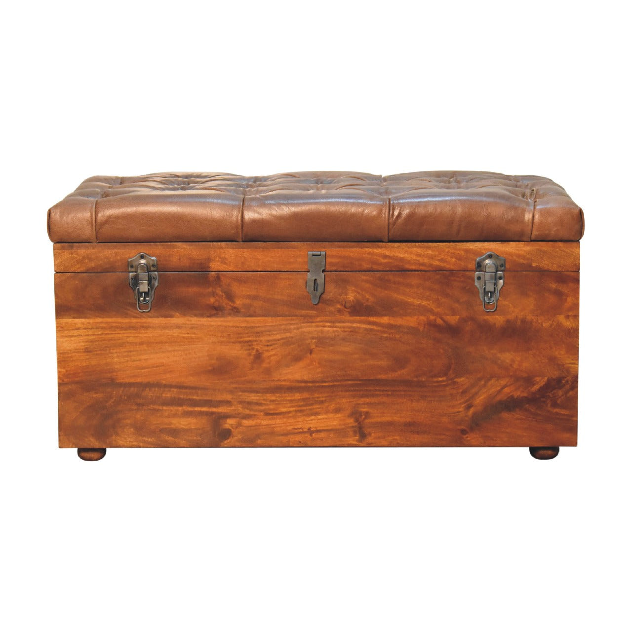 Buffalo Hide Chestnut Storage Trunk Storage Bench | Linen Hidden Storage