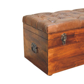 Buffalo Hide Chestnut Storage Trunk Storage Bench | Linen Hidden Storage