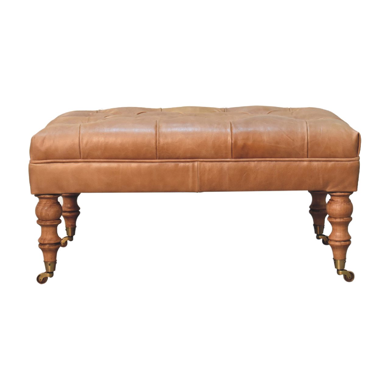 Buffalo Tan Leather Ottoman with Castor Legs Storage Bench