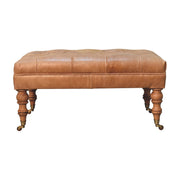 Buffalo Tan Leather Ottoman with Castor Legs Storage Bench