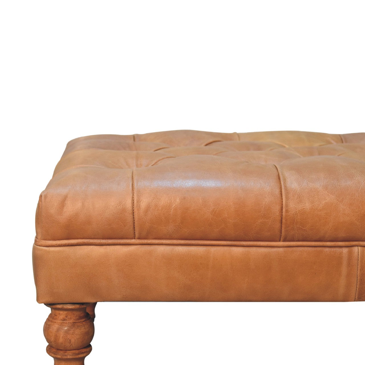 Buffalo Tan Leather Ottoman with Castor Legs Storage Bench