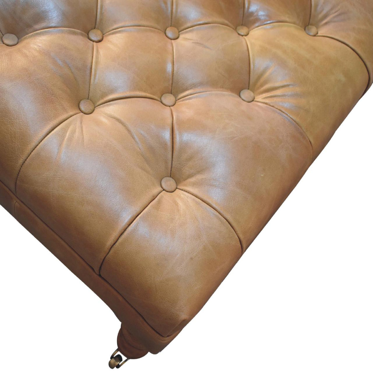 Buffalo Tan Leather Ottoman with Castor Legs Storage Bench