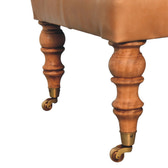 Buffalo Tan Leather Ottoman with Castor Legs Storage Bench