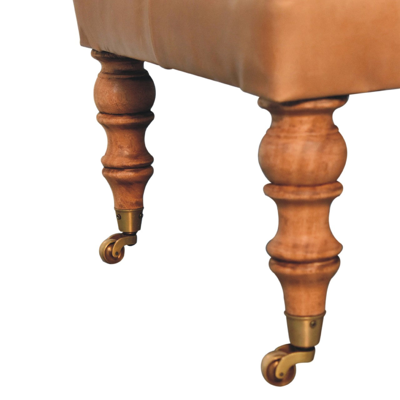 Buffalo Tan Leather Ottoman with Castor Legs Storage Bench