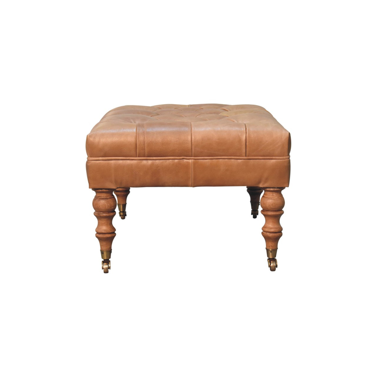 Buffalo Tan Leather Ottoman with Castor Legs Storage Bench