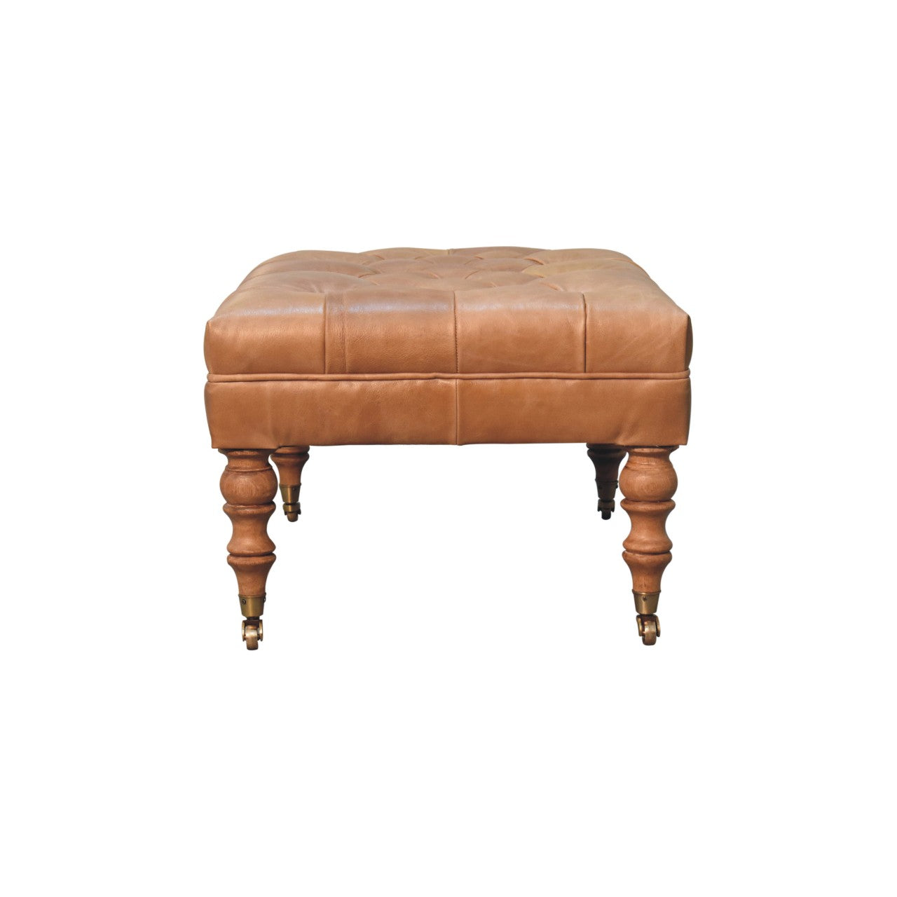 Buffalo Tan Leather Ottoman with Castor Legs Storage Bench