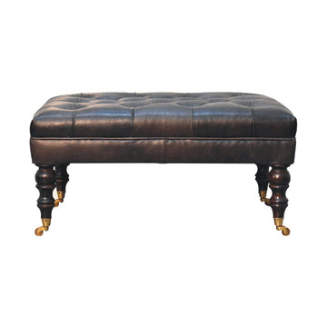 Buffalo Ash Black Leather Ottoman with Castor Legs Storage Bench