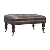 Buffalo Ash Black Leather Ottoman with Castor Legs Storage Bench