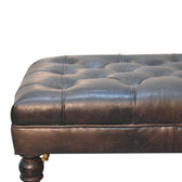 Buffalo Ash Black Leather Ottoman with Castor Legs Storage Bench