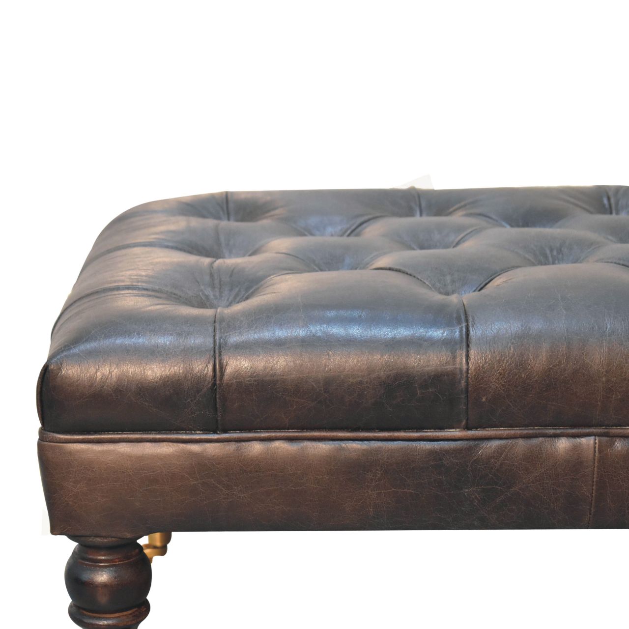 Buffalo Ash Black Leather Ottoman with Castor Legs Storage Bench