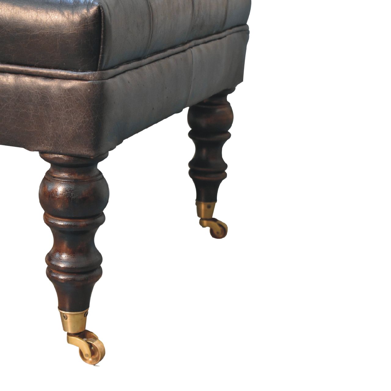 Buffalo Ash Black Leather Ottoman with Castor Legs Storage Bench