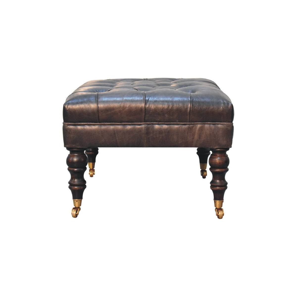 Buffalo Ash Black Leather Ottoman with Castor Legs Storage Bench