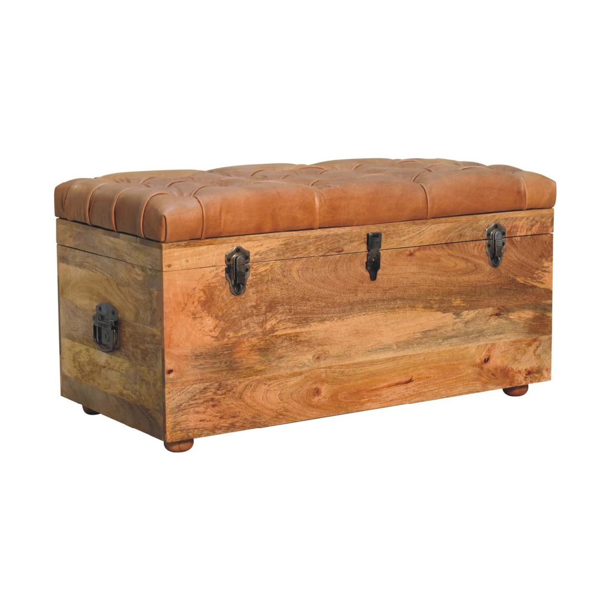 Buffalo Hide Oak-ish Storage Trunk Storage Bench | Linen Hidden Storage