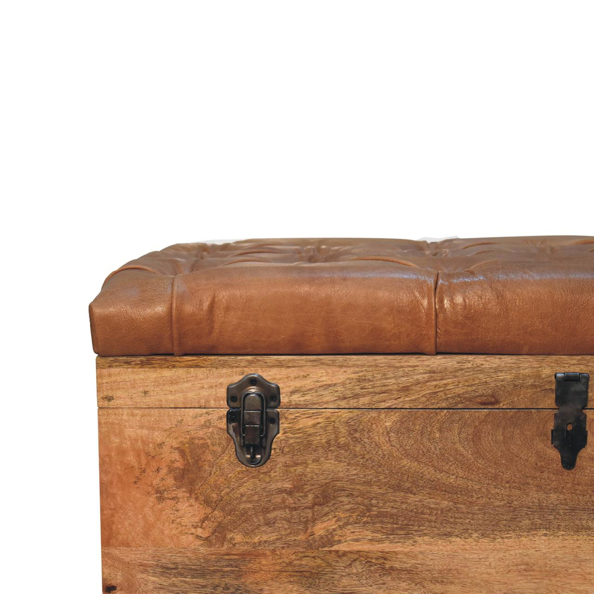 Buffalo Hide Oak-ish Storage Trunk Storage Bench | Linen Hidden Storage