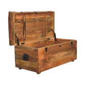 Buffalo Hide Oak-ish Storage Trunk Storage Bench | Linen Hidden Storage