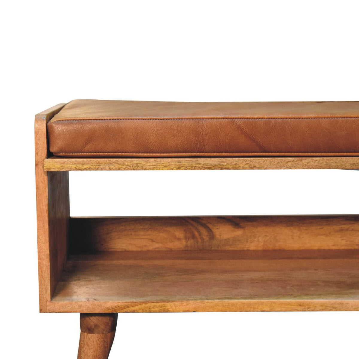 Oak-ish Bench with Tan Leather Seatpad | Chestnut