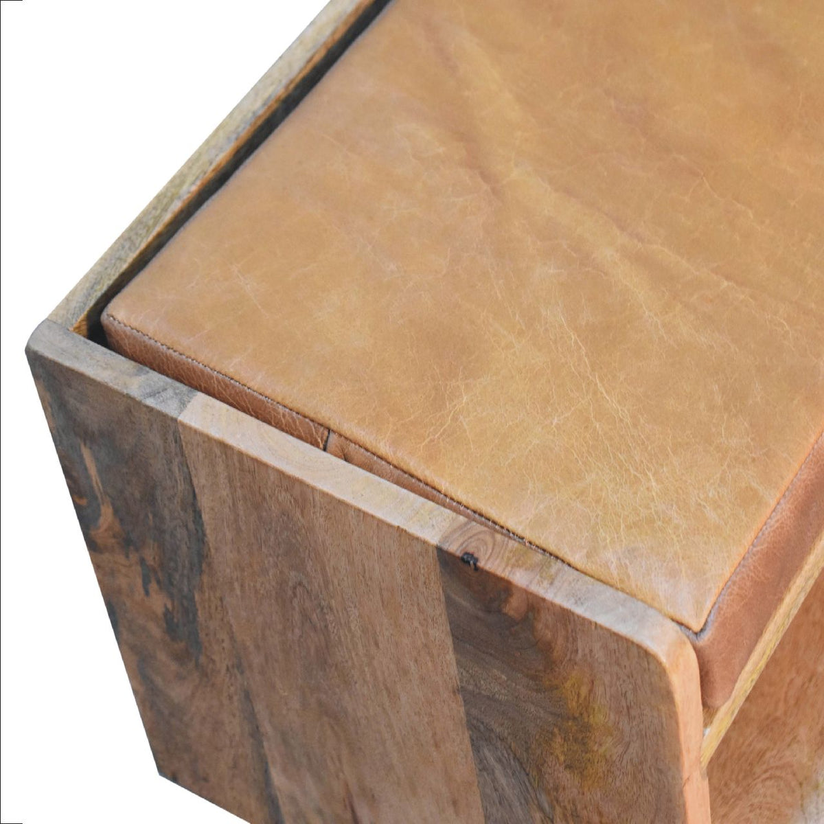 Oak-ish Bench with Tan Leather Seatpad | Chestnut