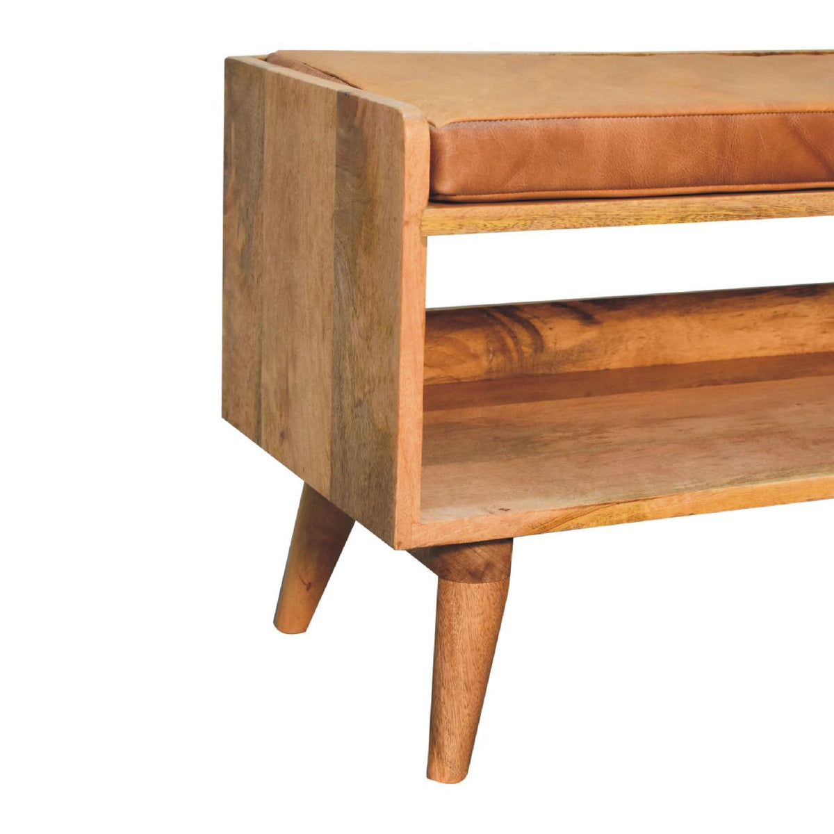 Oak-ish Bench with Tan Leather Seatpad | Chestnut