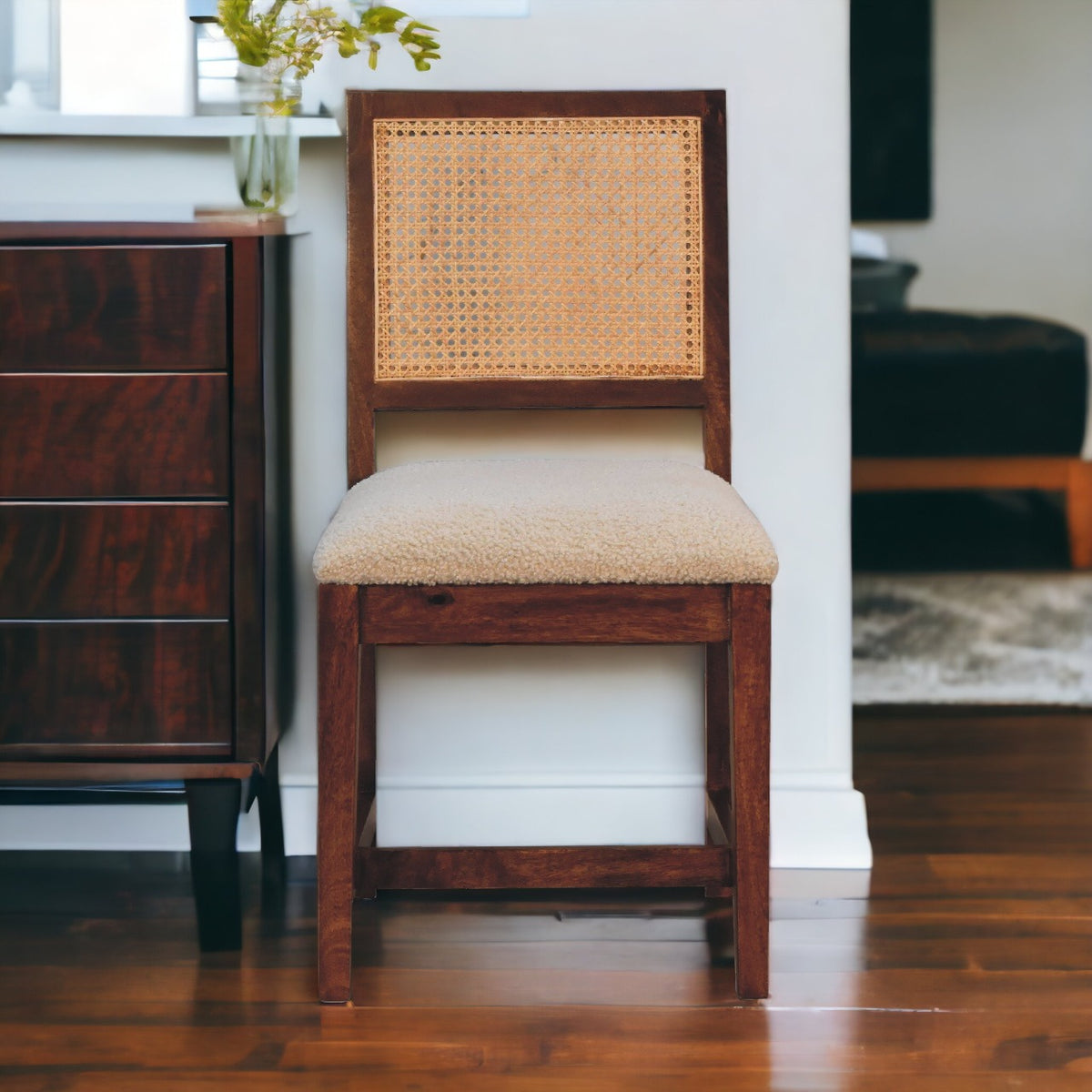 Cream Boucle Rattan Chair | Chestnut