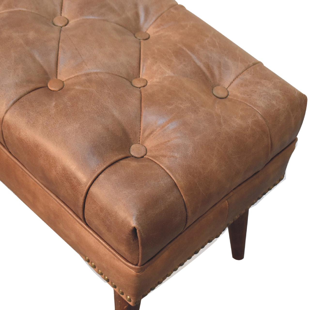 Harbour Brown Leather Bench | Chestnut
