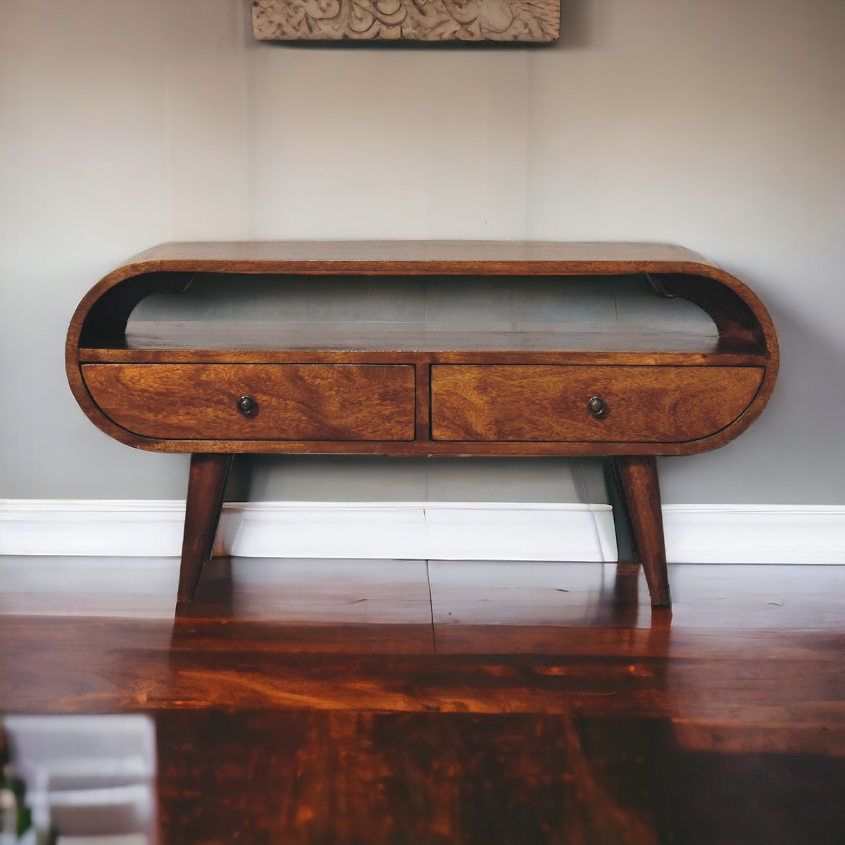 Chestnut Circular TV Stand Chest of Drawers