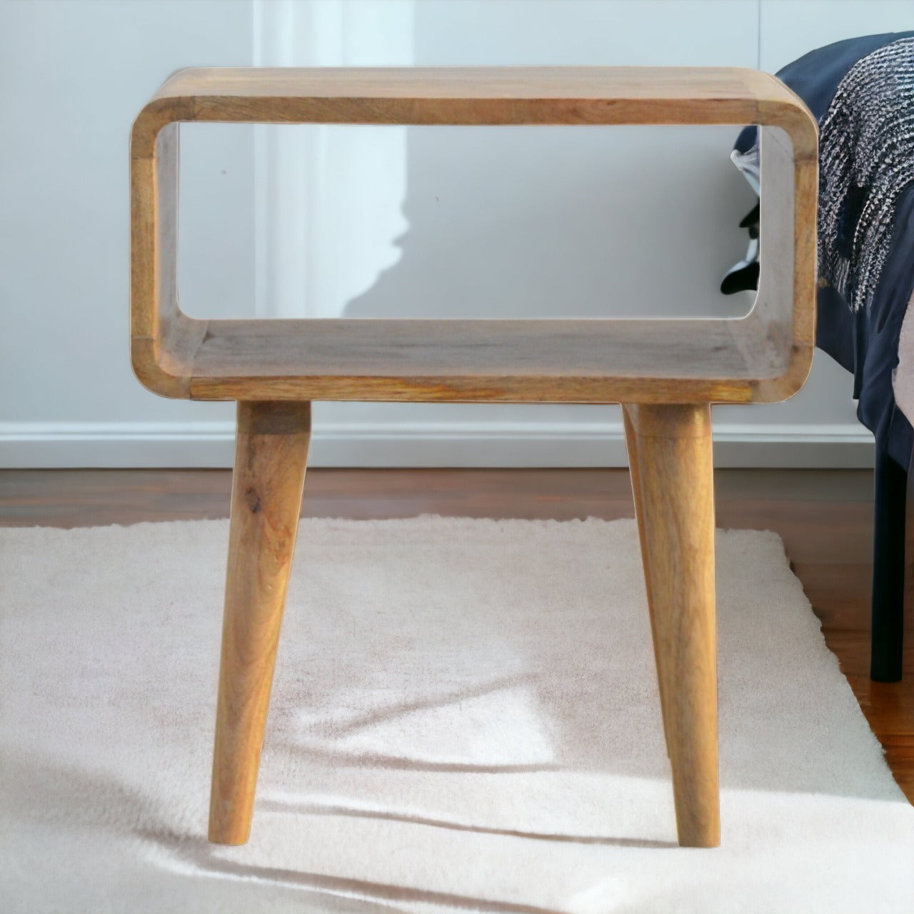 Curved Open Bedside Table | Oak Solid Mango Wood