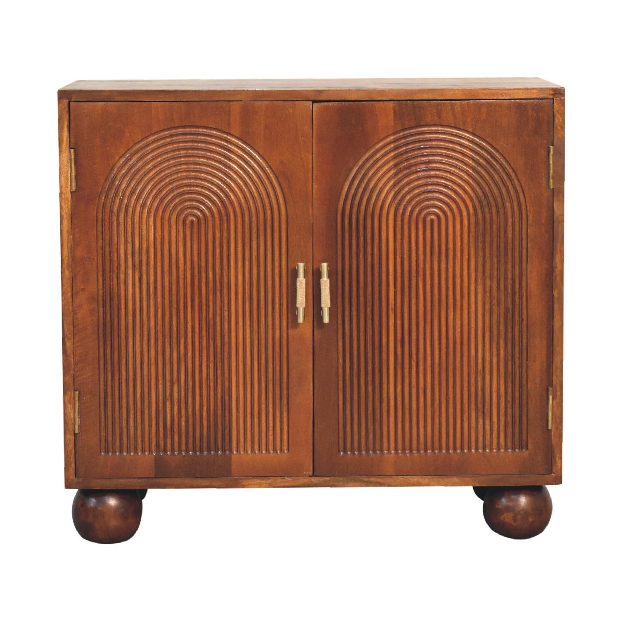 Chestnut Carved Ball Chest of Drawers | Linen Hand-Carved