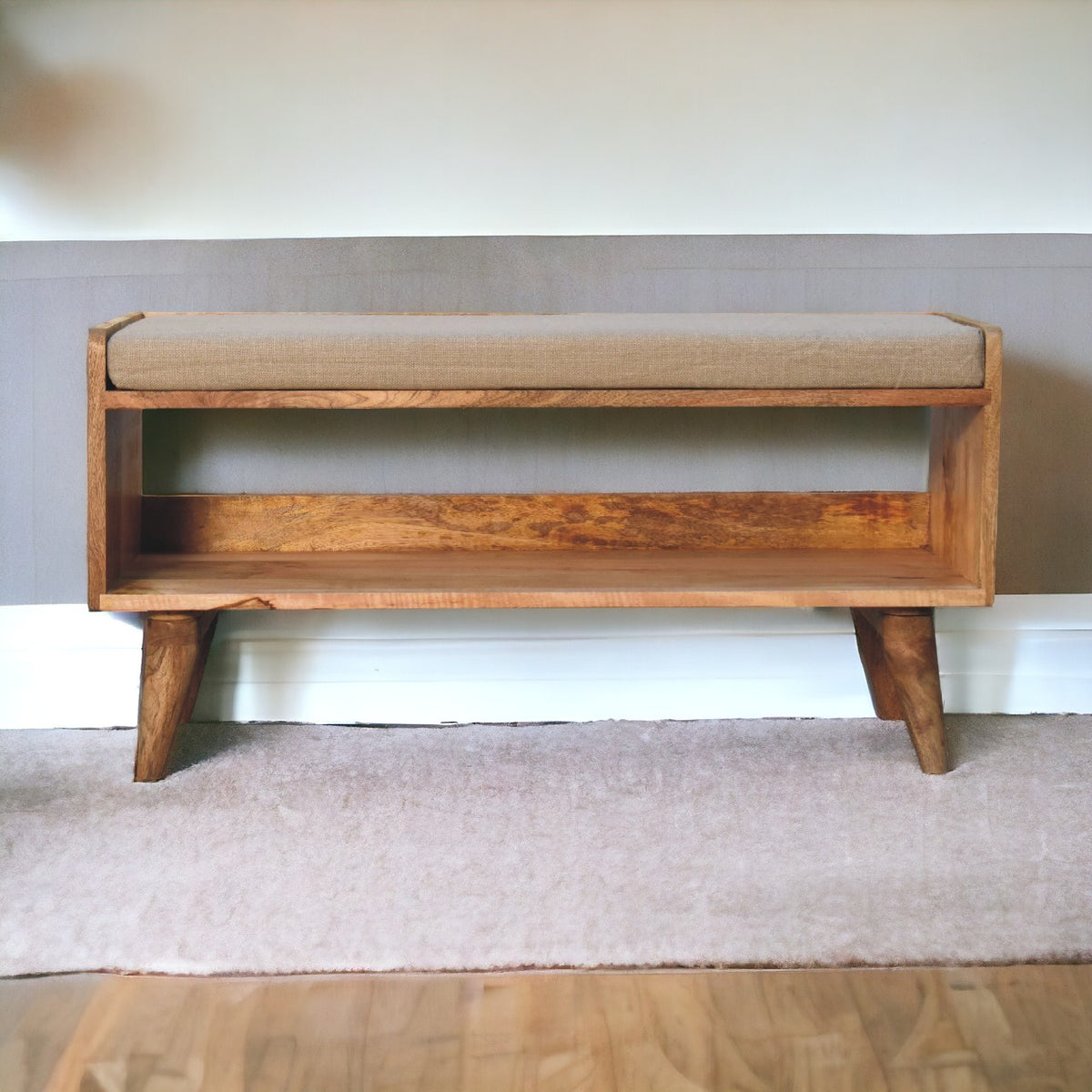 Oak-ish Nordic Storage Bench With Mud Linen | Hidden Storage