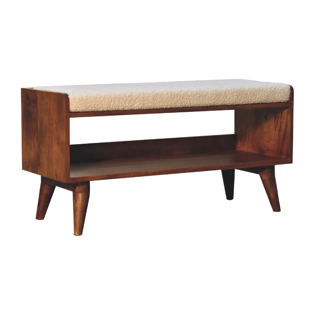 Boucle Nordic Storage Bench | Chestnut Hidden Storage