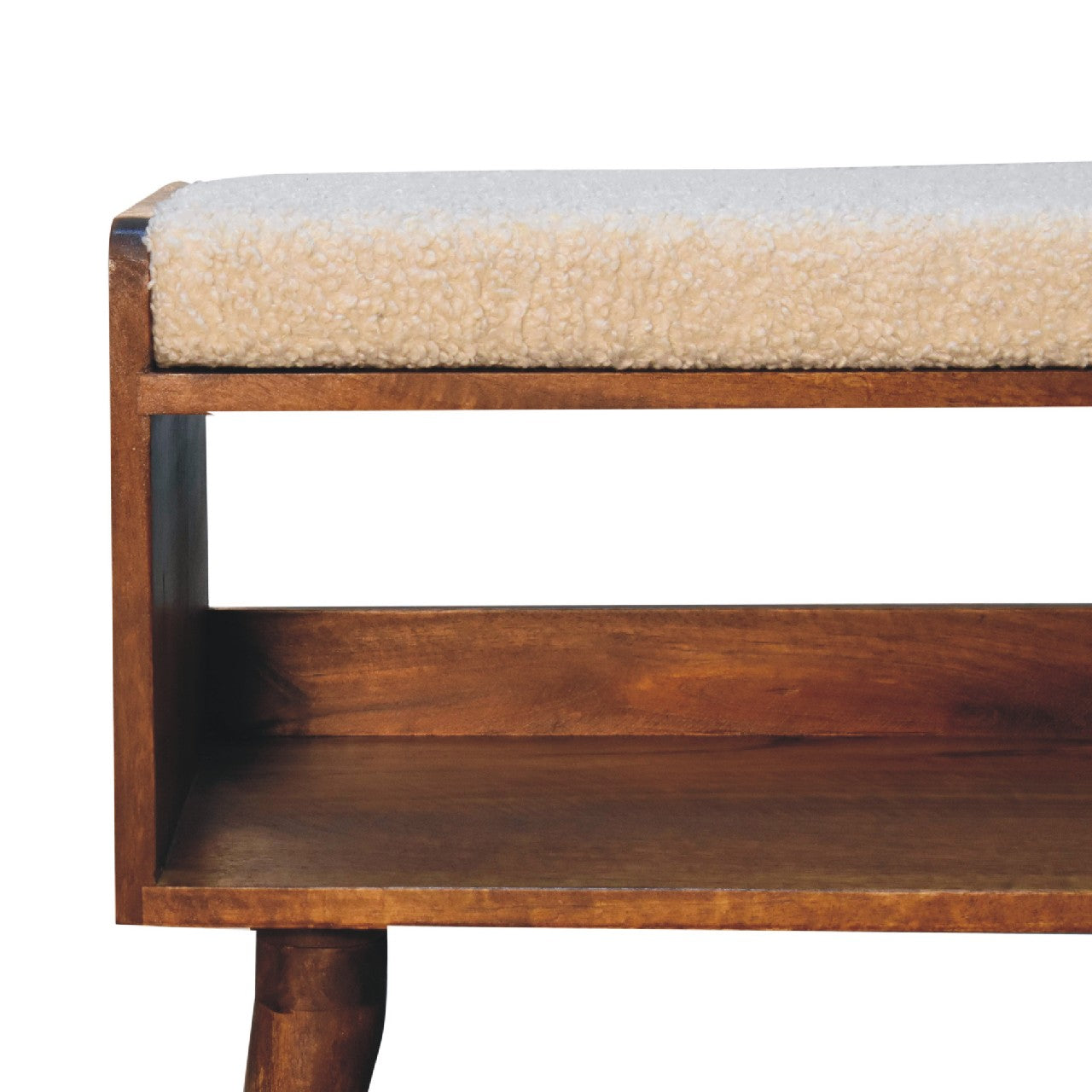 Boucle Nordic Storage Bench | Chestnut Hidden Storage
