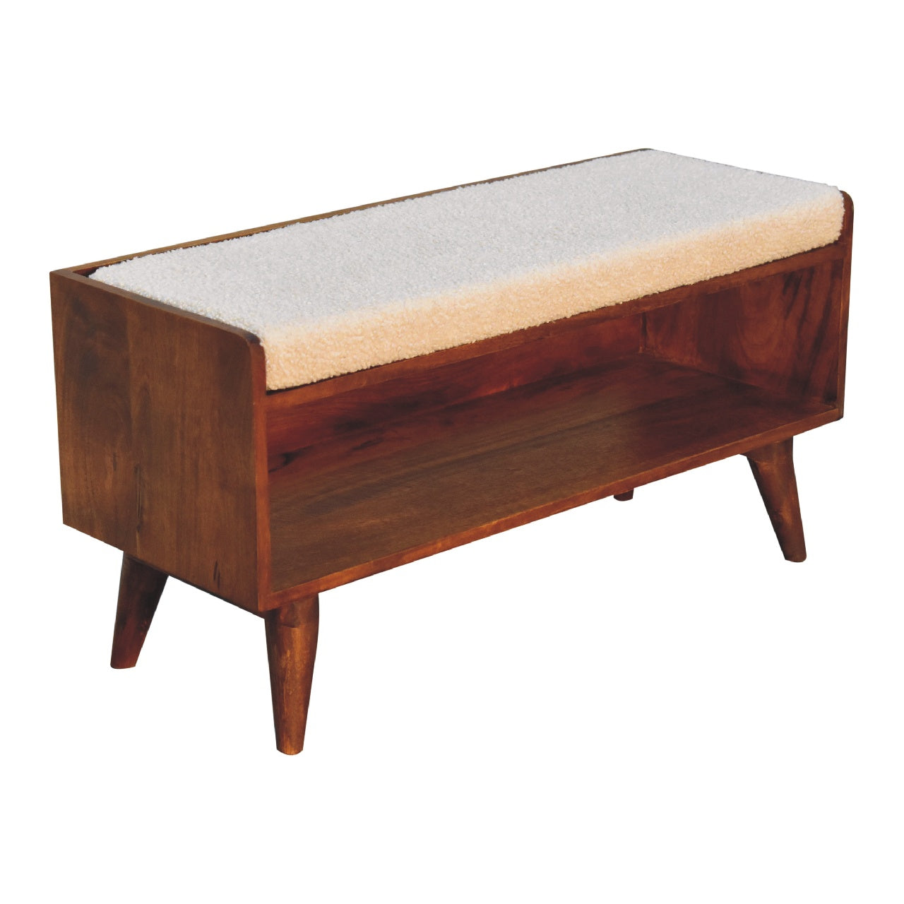 Boucle Nordic Storage Bench | Chestnut Hidden Storage