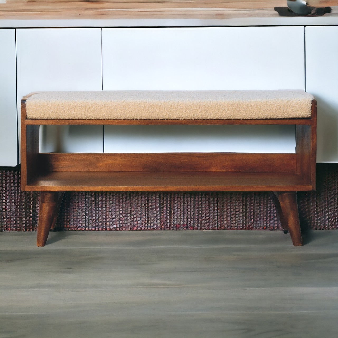 Boucle Nordic Storage Bench | Chestnut Hidden Storage