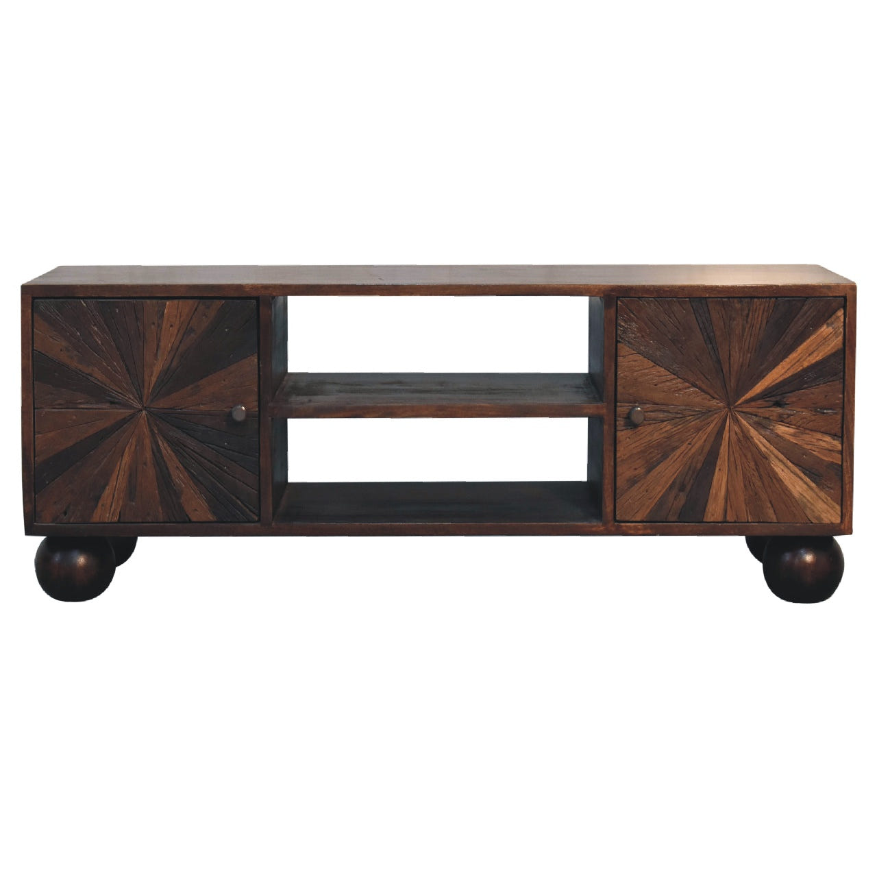 Sunrise Ball Walnut TV Media Unit | Brass Mango Wood