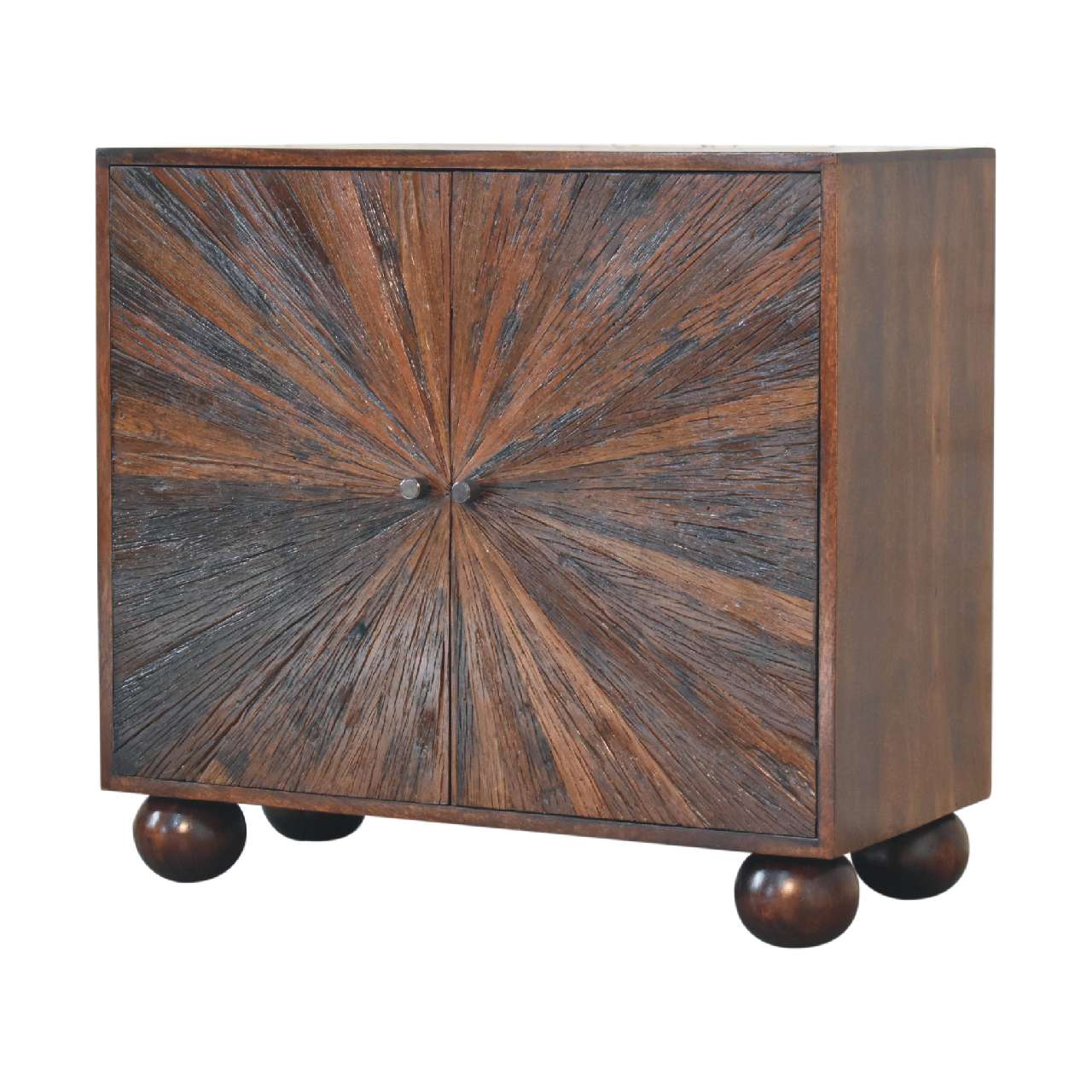Sunrise Ball Walnut Chest of Drawers | Brass Solid Mango Wood
