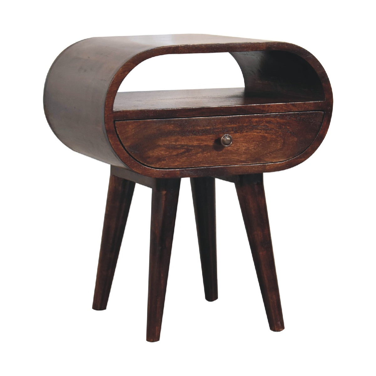Walnut Circular Bedside with Open Slot