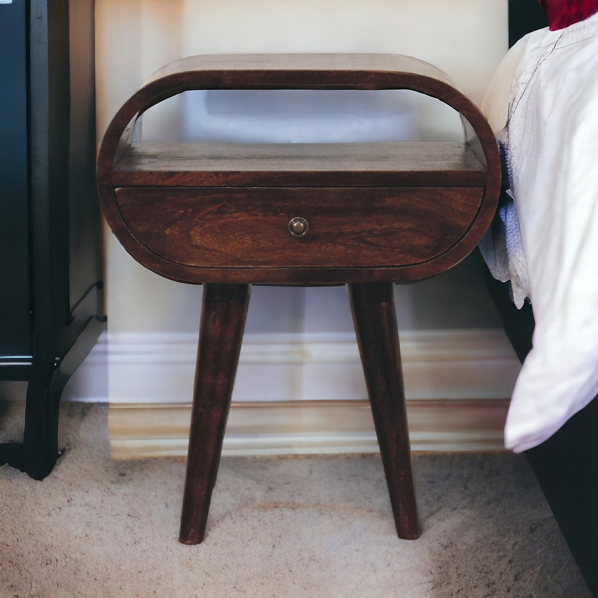 Walnut Circular Bedside with Open Slot
